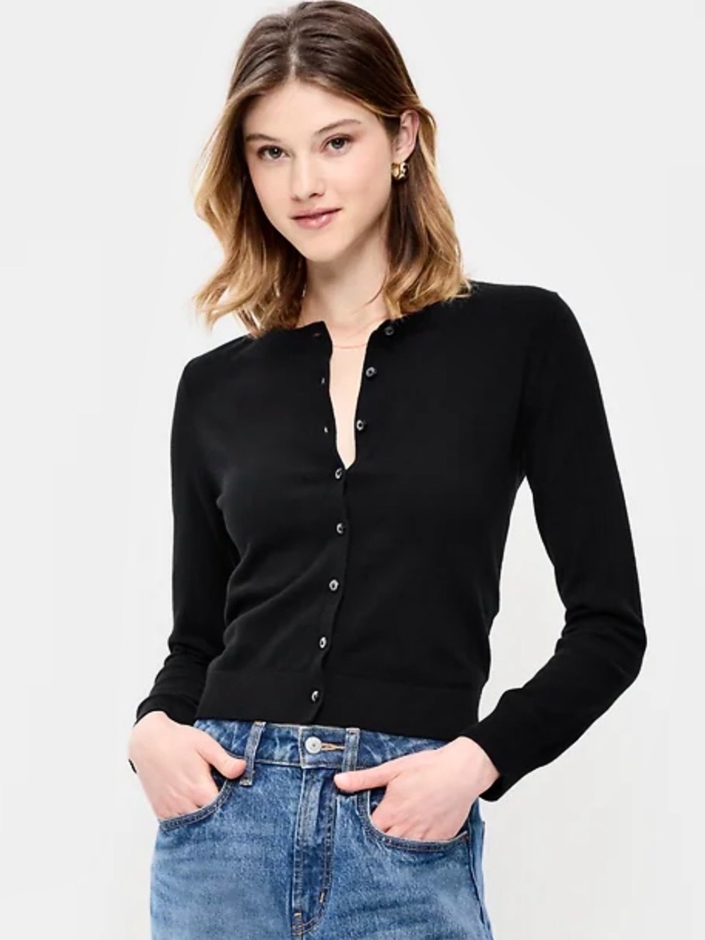 Banana Republic Classic Black Button-Front Women's Sweater Size M